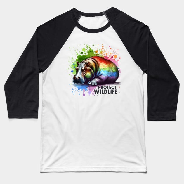 Hippo Protect Wildlife Baseball T-Shirt by PrintSoulDesigns